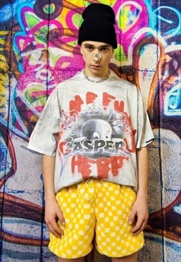 SKA check fleece shorts handmade Vans overalls in yellow