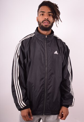 ADIDAS MENS VINTAGE WATERPROOF JACKET XL BLACK 90S