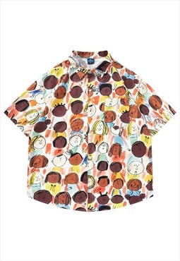 Kidcore shirt short sleeve people cartoon blouse retro top