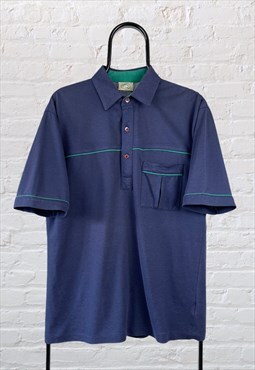 Vintage Casual Club Polo Shirt Blue Medium