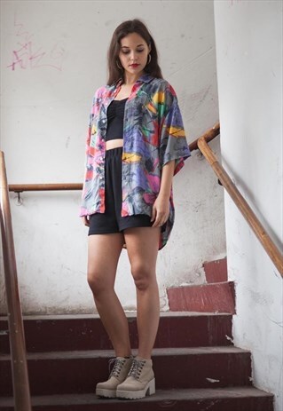 VINTAGE 1980'S PRINTED ABSTRACT MULTI COLOURED SHIRT