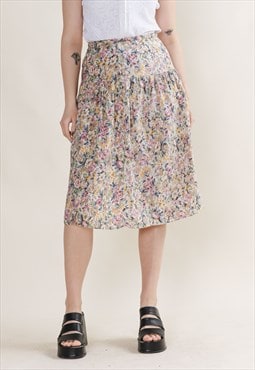Vintage 90s Romantic Pastel Floral Midi Skirt S