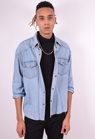 MENS VINTAGE DENIM SHIRT LARGE BLUE 90'S