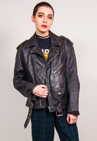 VINTAGE BLACK LEATHER BIKER PERFECTO JACKET