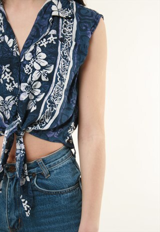 90S VINTAGE FLORAL PRINT CROP TOP BOHO CROPPED SHIRT AA224