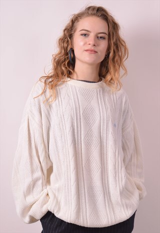 KAPPA WOMENS VINTAGE JUMPER SWEATER XL WHITE 90S