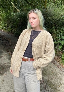 Vintage Size L Chunky Knitted Cardigan in Neutral
