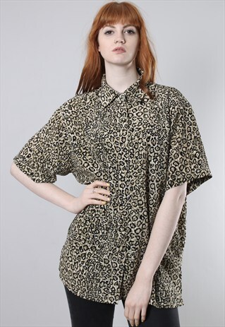 VINTAGE 80S LEOPARD PRINT PATTERNED SHIRT