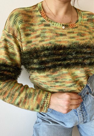 VINTAGE 80S BOHO KNIT PARISIAN JUMPER PULLOVER FURRY FLUFFY