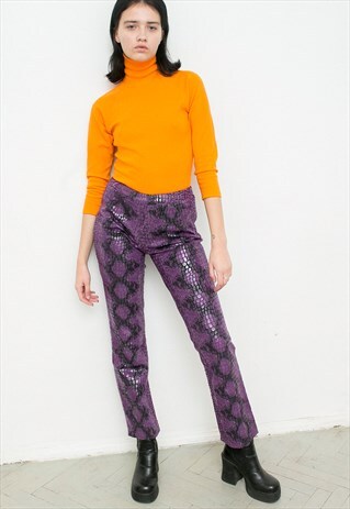VINTAGE VILA FAUX LEATHER PANTS PURPLE LILAC HIGH WAIST