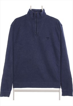 Izod 90's Quarter Zip Knitted Jumper / Sweater Medium Blue