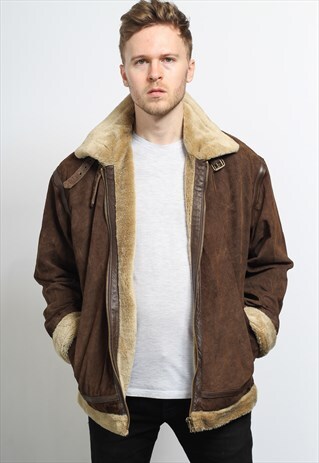 VINTAGE SUEDE AVIATOR FLEECE SHEEPSKIN JACKET