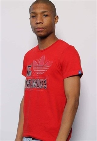 VINTAGE ADIDAS SPELL OUT BIG LOGO T-SHIRT RED