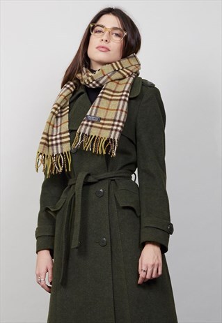 RARE VINTAGE CLASSIC GREEN TARTAN BURBERRY CASHMERE SCARF