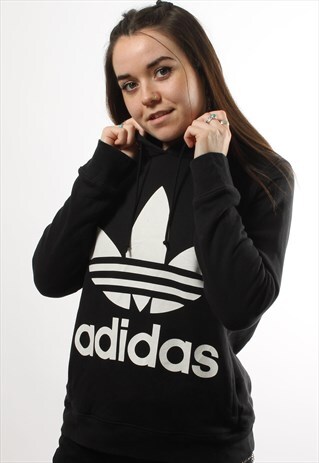 VINTAGE ADIDAS ORIGINALS BLACK HOODIE WITH WHITE LOGO