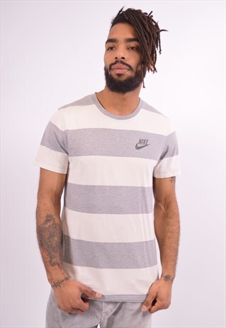 NIKE MENS VINTAGE T-SHIRT TOP MEDIUM GREY STRIPES 90S