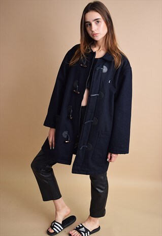 90'S RETRO MINIMALIST NAVY BLUE OVERSIZED WARM COAT