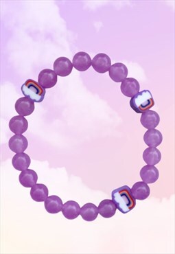 Happy Rainbows - Purple Chalcedony Beaded Gemstone Bracelet