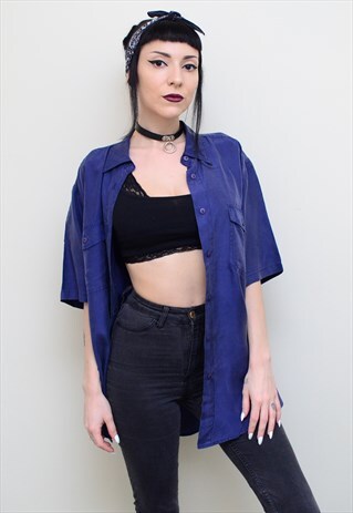 VINTAGE 90'S GENUINE SILK BLUE OVERSIZED SHIRT