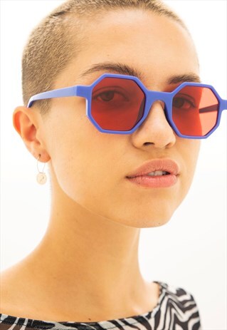 HAYDEN - ANGULAR HEXAGONAL BLUE AND ORANGE SUNGLASSES