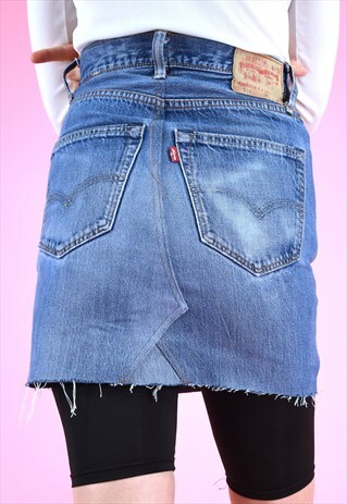VINTAGE REWORKED SKIRT 90S LEVI'S DENIM MINI BLUE