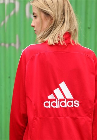 VINTAGE ADIDAS OVERSIZED TRACKSUIT TOP JACKET RED LOGO
