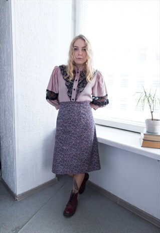 VINTAGE 60'S PURPLE JACQUARD MIDI SKIRT