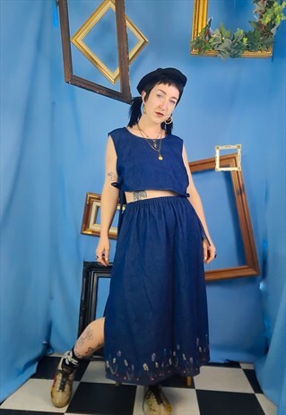 REWORKED HANDMADE DENIM RUCHED MATCHING TWO PIECE