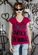 VINTAGE Y2K ROCK & ROLL GIRL SLIM FIT T-SHIRT IN HOT MAGENTA