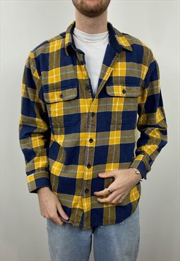 Vintage navy and yellow heavy chequered flannel shirt