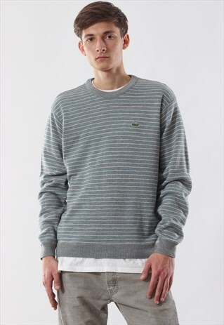 VINTAGE LACOSTE SWEATER 90S BLUE GREY STRIPED