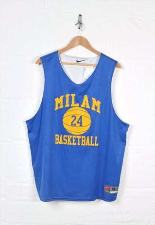 Vintage Nike Milam Basketball Mesh Jersey Vest Blue XL