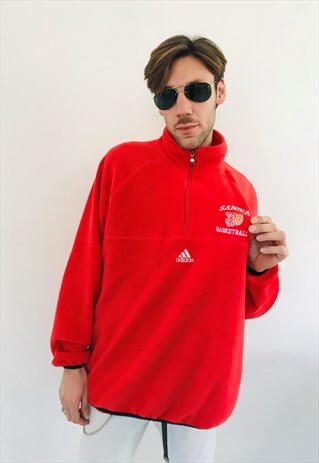 VINTAGE 90S ADIDAS BASKET RED FLEECE SWEATSHIRT