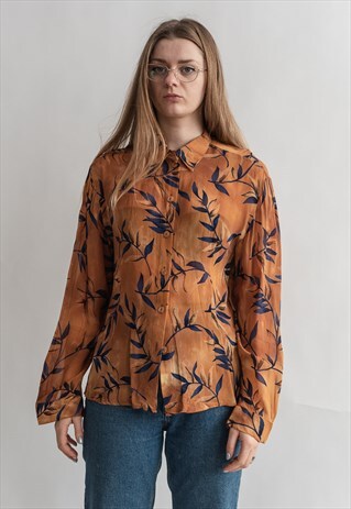VINTAGE 70S BOHO LEAF PATTERN SHIRT