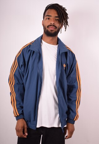 ADIDAS MENS VINTAGE TRACKSUIT TOP JACKET LARGE BLUE 90S