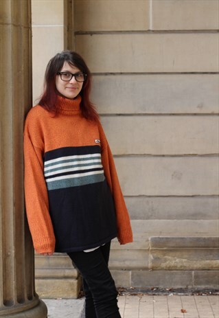 VINTAGE 90S ELLESSE ORANGE TURTLENECK JUMPER