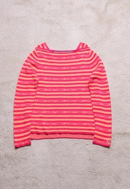 Women's Tommy Jeans Pink Spell Out Striped Jumper 