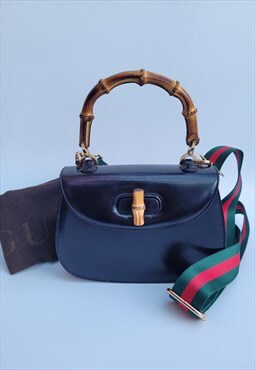 Vintage Gucci Bamboo Black Leather Shoulder Bag.