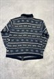 VINTAGE KNITTED CARDIGAN ABSTRACT PATTERNED ZIP UP KNIT