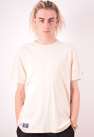 TOMMY HILFIGER MENS VINTAGE T-SHIRT TOP MEDIUM BEIGE 90S