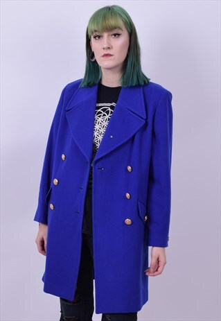 VINTAGE 90'S WOOL & CASHMERE MILITARY STYLE BLUE COAT 10 12