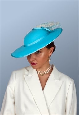 Vintage Blue Occasion Wedding Ascot Hat 