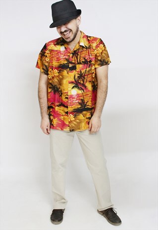 HAWAIIAN PALM TREE PARTY SUMMER FANCY SHIRT-FUSHIA