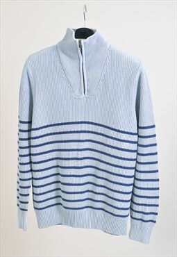 Vintage 00s 1/4 zip striped jumper in blue