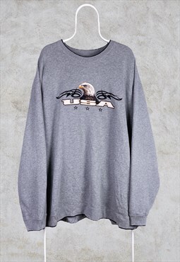 Vintage American Eagle Embroidered Sweatshirt Grey XXL