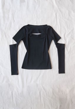 vintage y2k glam minimalism Black Cut-out Tshirt