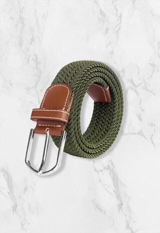 Woven Elasticated Belt - Green