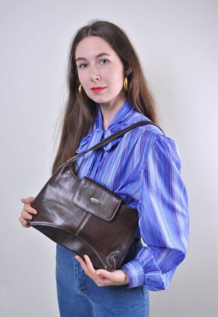 VINTAGE WOMAN BROWN FORMAL SUIT DRESS SHOULDER BAG
