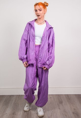 VINTAGE 90'S PURPLE SHELL FULL TRACKSUIT JACKET BOTTOMS SET