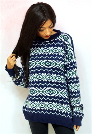 1990S VINTAGE BLUE SNOWFLAKE KNITWEAR JUMPER